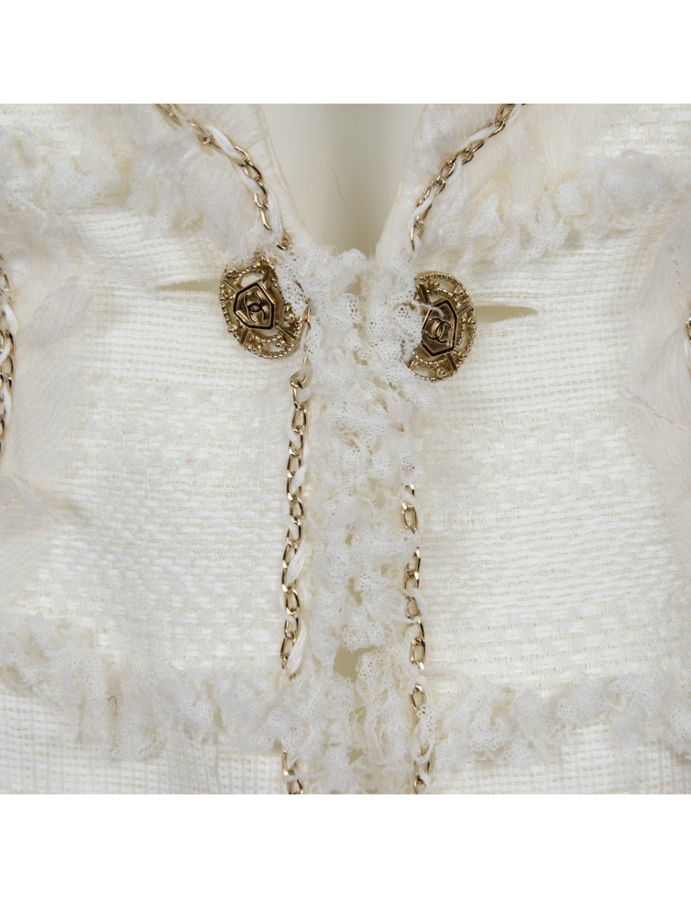 Veste CHANEL T 36 tweed ivoire et dentelle