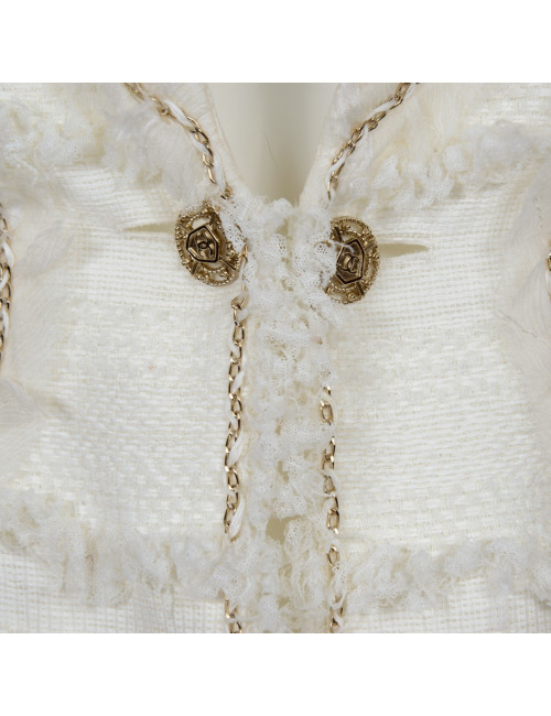 Veste CHANEL T 36 tweed ivoire et dentelle