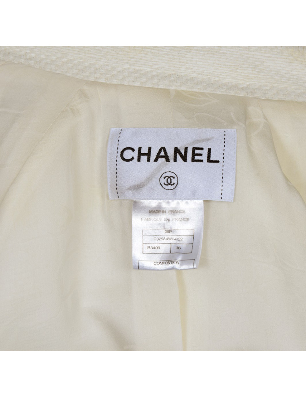 Veste CHANEL T 36 tweed ivoire et dentelle