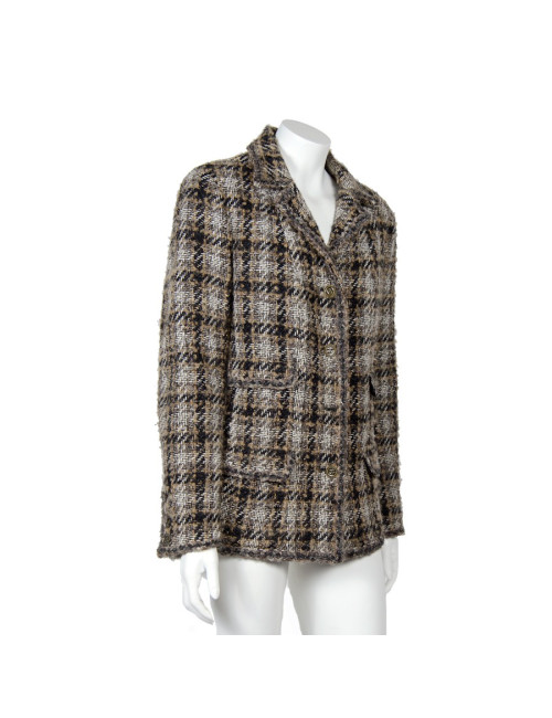Veste CHANEL T 44 tweed marron beige et noire