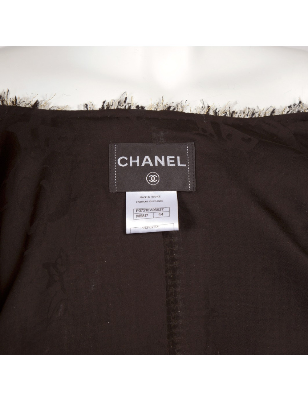 Veste CHANEL noire, blanche et or T42