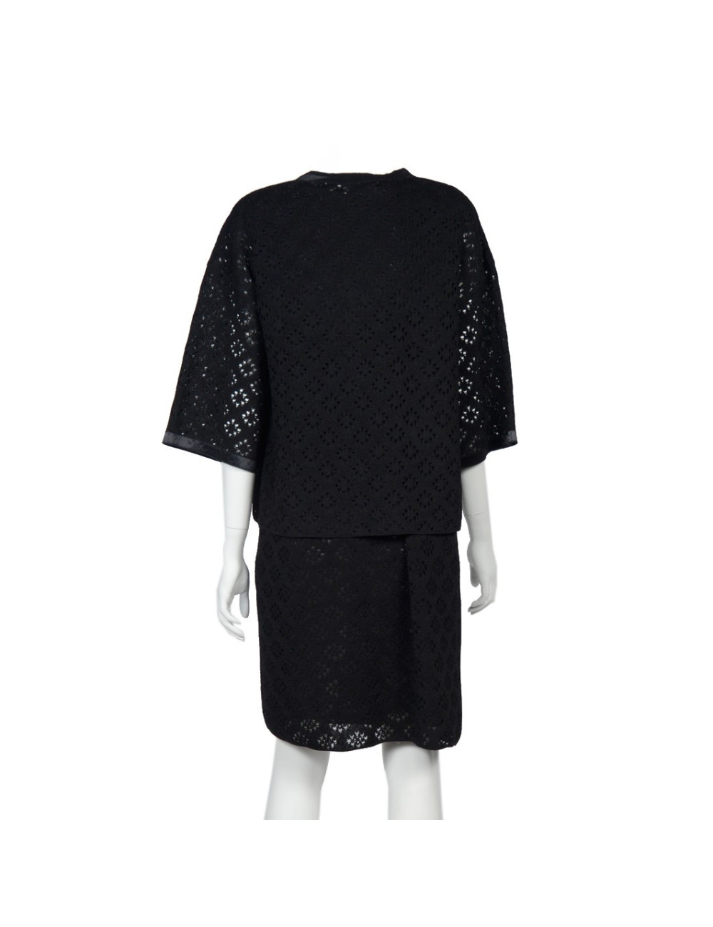 Ensemble CHANEL t 40 robe et veste dentelle noire soie