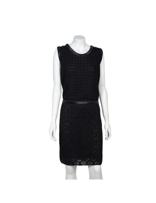 Ensemble CHANEL t 40 robe et veste dentelle noire soie