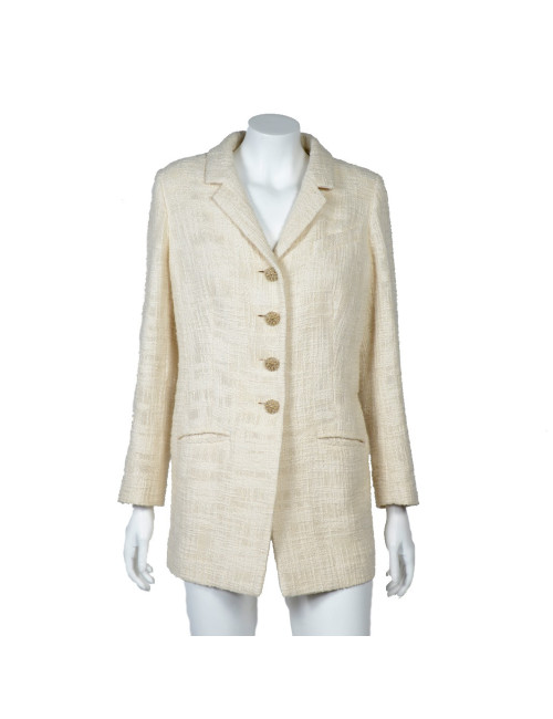 CHANEL long ivory tweed 'Paris Bombay' Jacket size 38EU