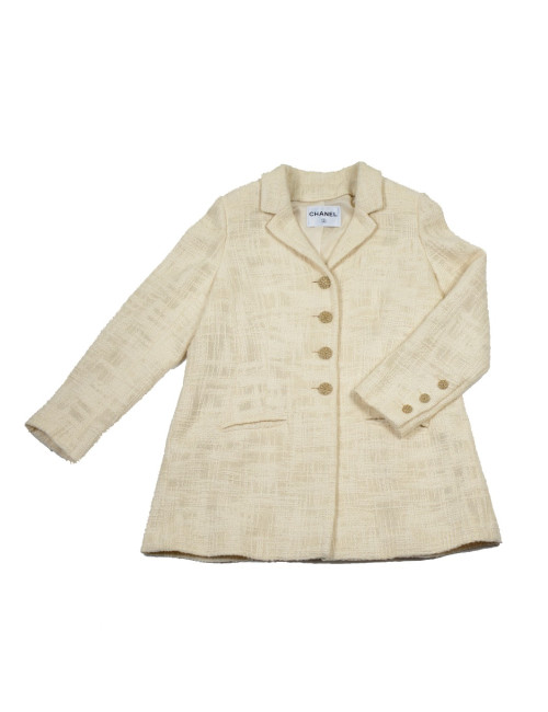 CHANEL long ivory tweed 'Paris Bombay' Jacket size 38EU