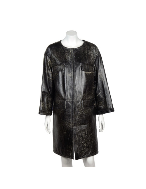 Manteau CHANEL T 44 cuir d'agneau noir et blanc