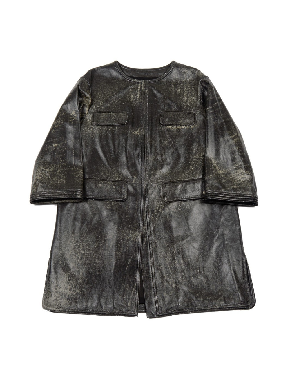 Manteau CHANEL T 44 cuir d'agneau noir et blanc