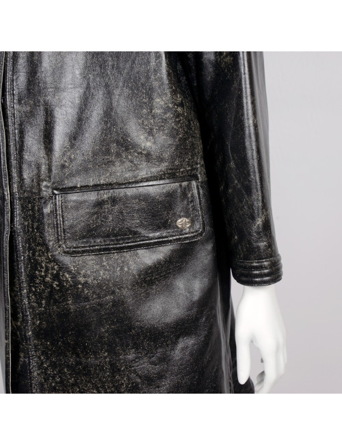 Manteau CHANEL T 44 cuir d'agneau noir et blanc