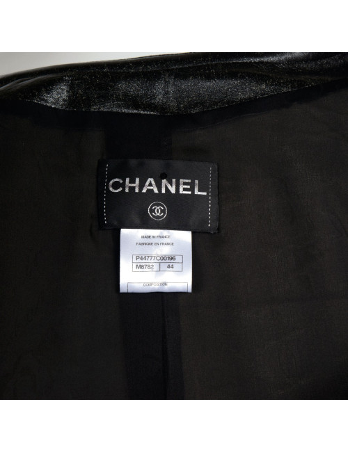 Manteau CHANEL T 44 cuir d'agneau noir et blanc