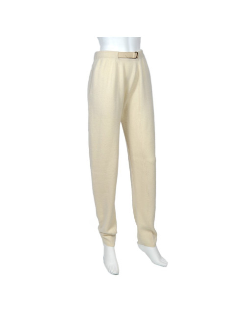 Ensemble blouse et pantalon HERMES soie  et cachemire motifs "plumes"