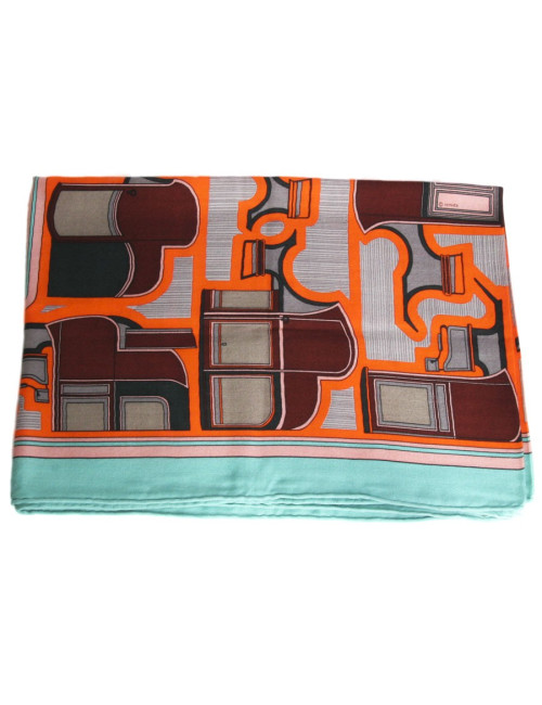 Châle HERMES cachemire et soie  orange et vert