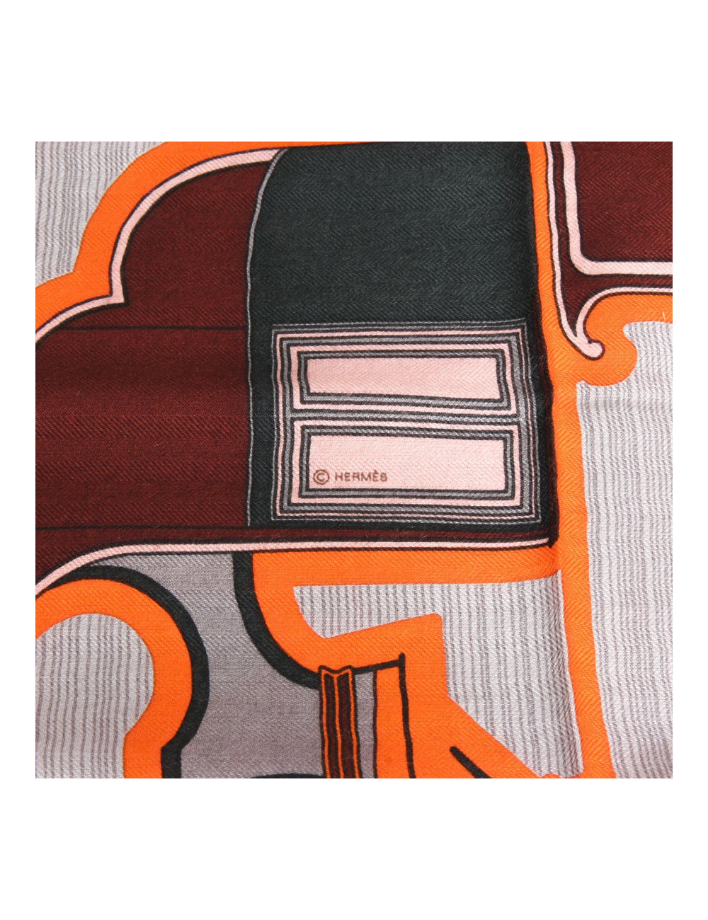 Châle HERMES cachemire et soie  orange et vert