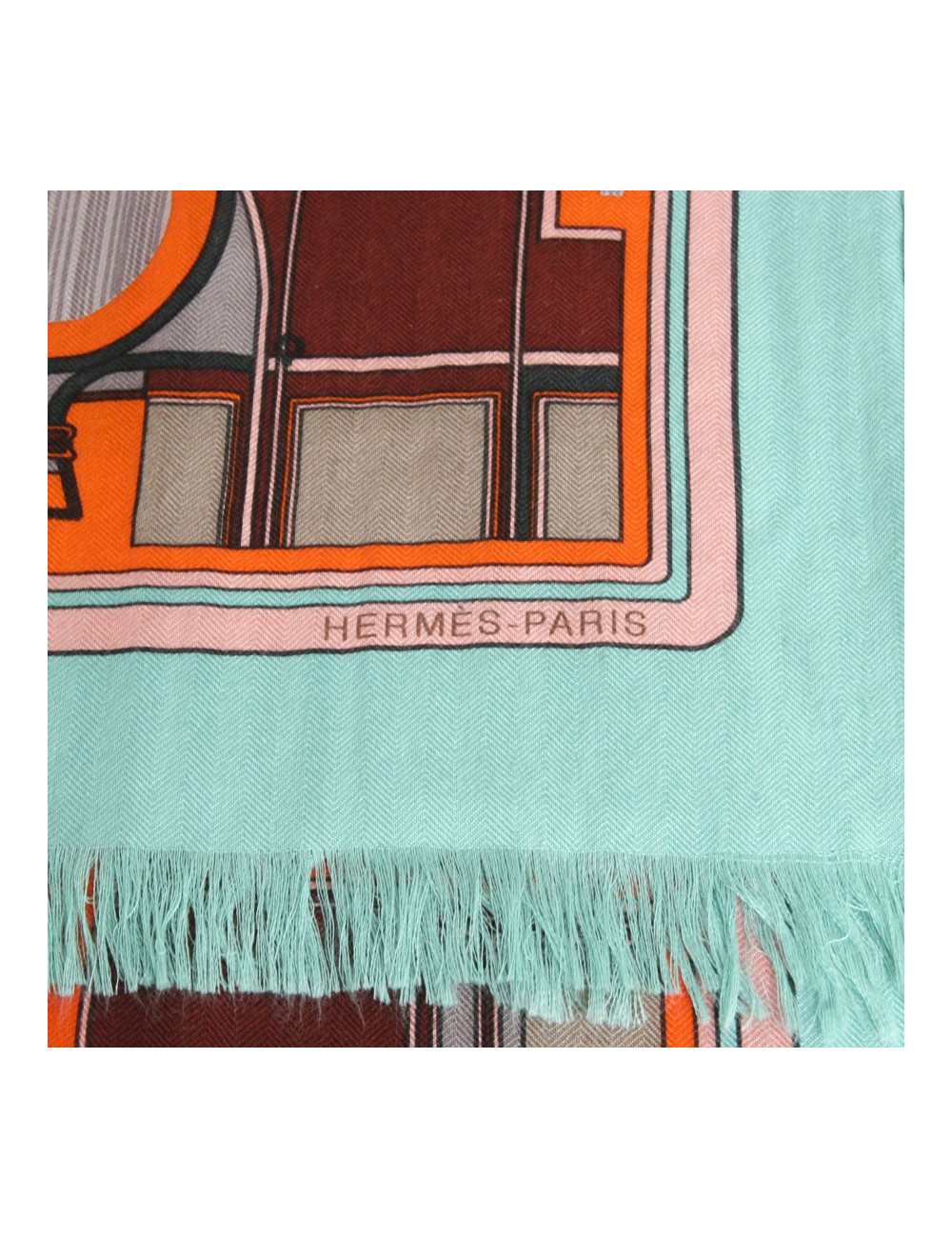 Châle HERMES cachemire et soie  orange et vert