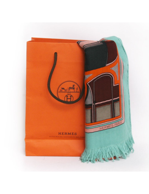 Châle HERMES cachemire et soie  orange et vert