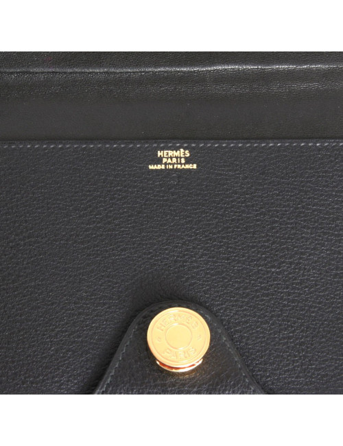 Porte chéquier "dogon" HERMES cuir grainé noir