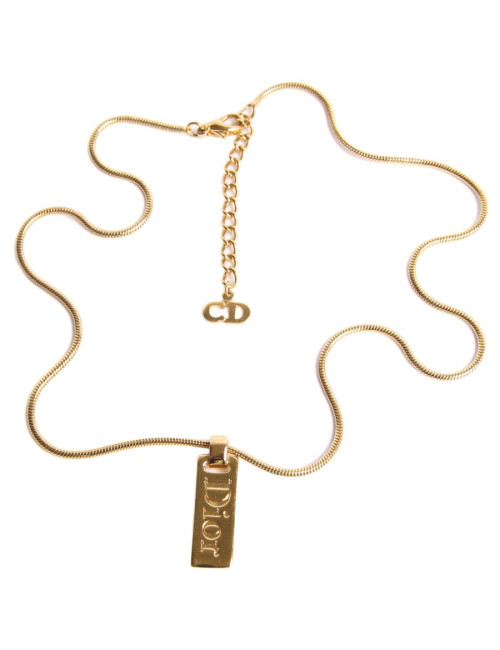 Collier DIOR avec plaque "Dior" dorée