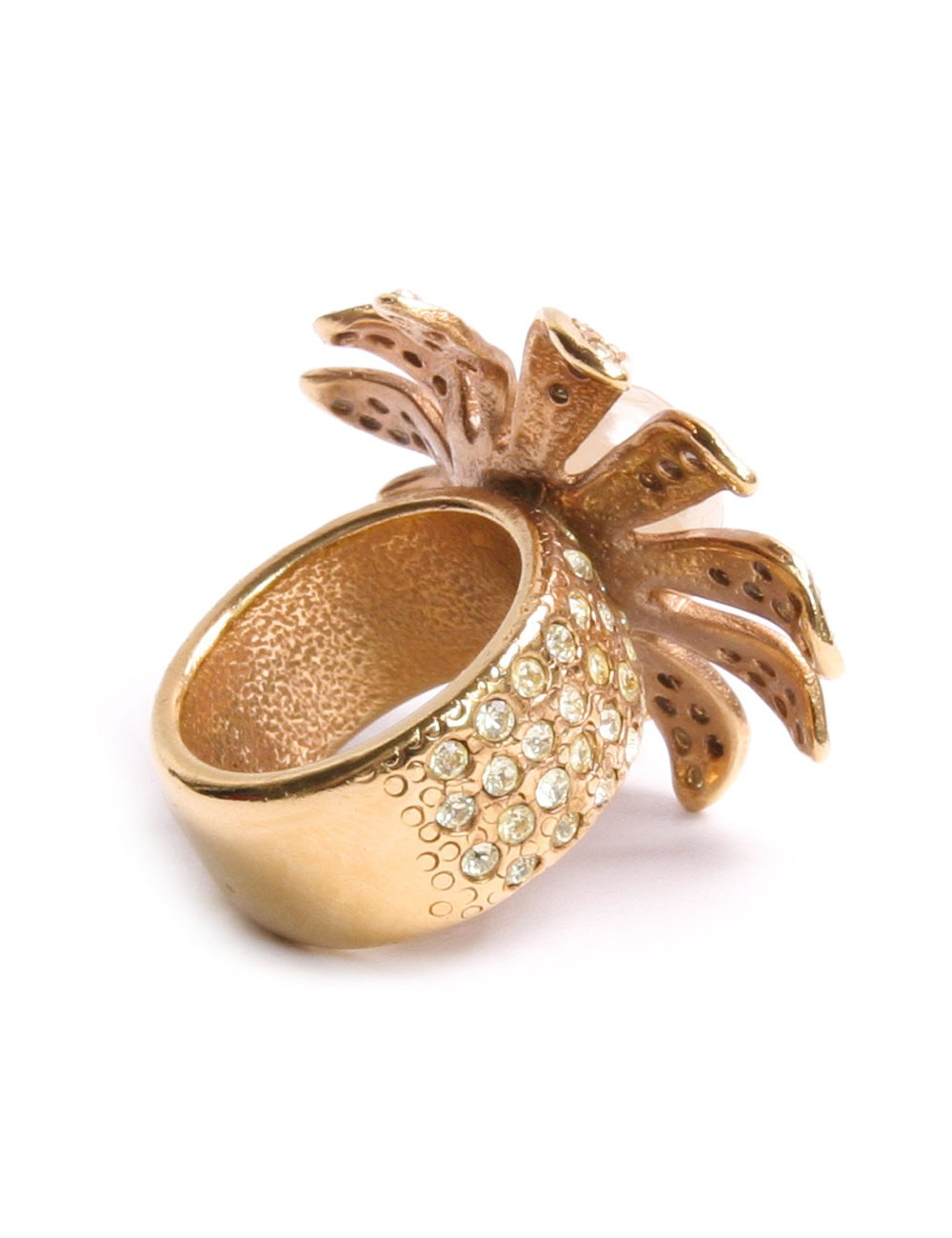 Bague CHANEL fleur dorée et strass