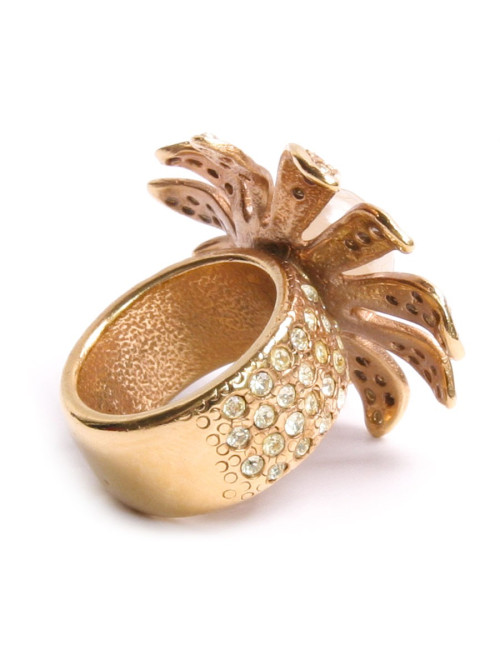 Bague CHANEL fleur dorée et strass