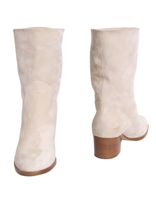 Boots CHANEL veau velours beige t 38.5