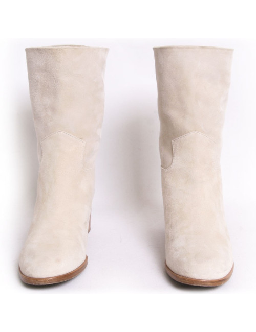 Boots CHANEL veau velours beige t 38.5