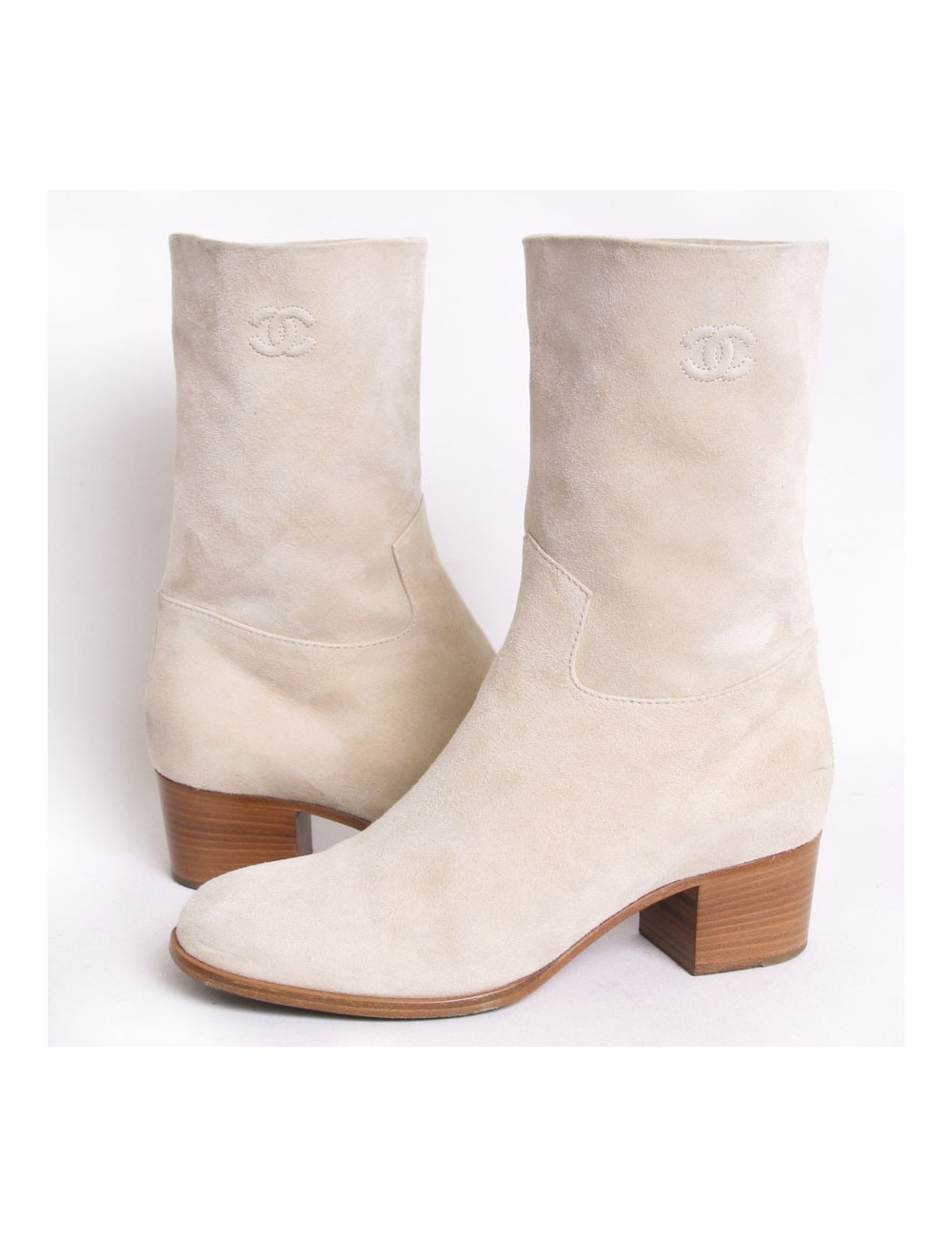 Boots CHANEL veau velours beige t 38.5