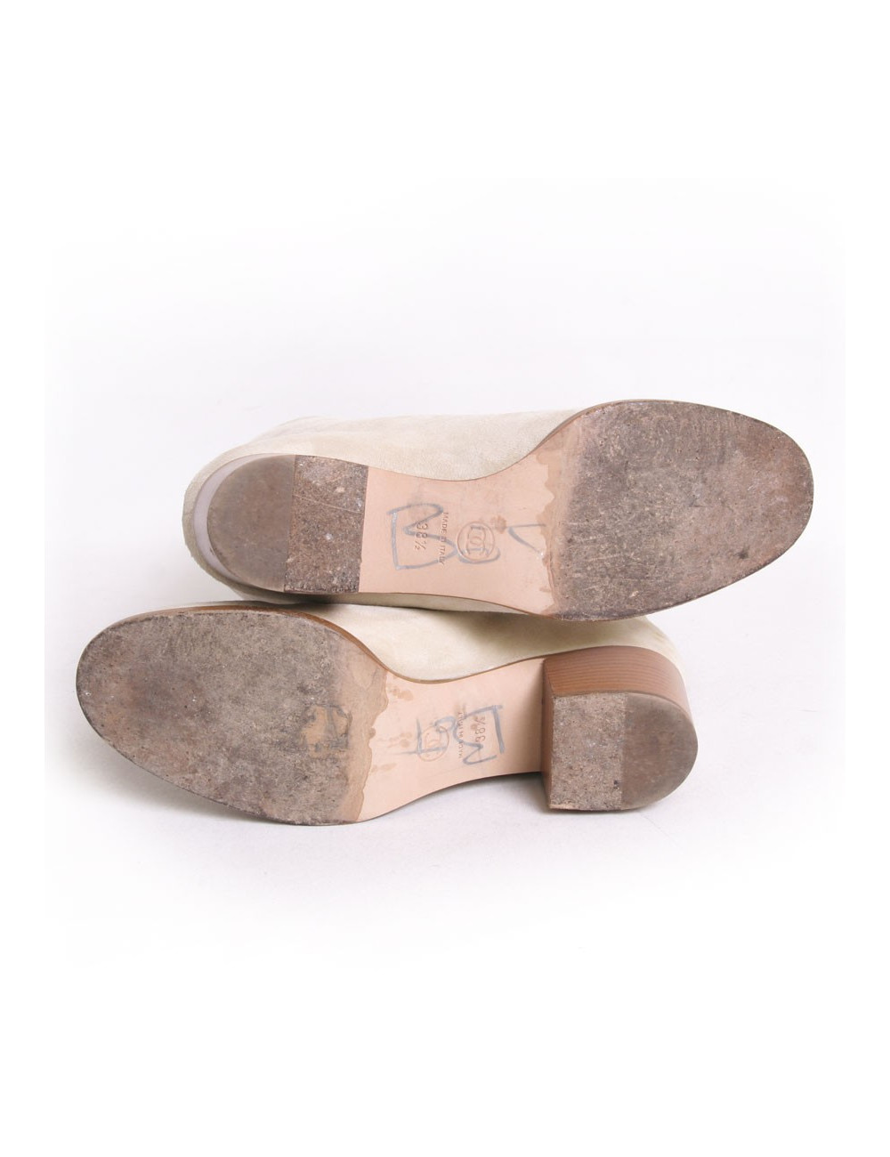 Bottines  CHANEL veau velours beige t 38.5