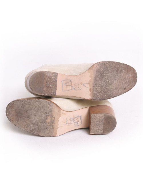 Boots CHANEL veau velours beige t 38.5