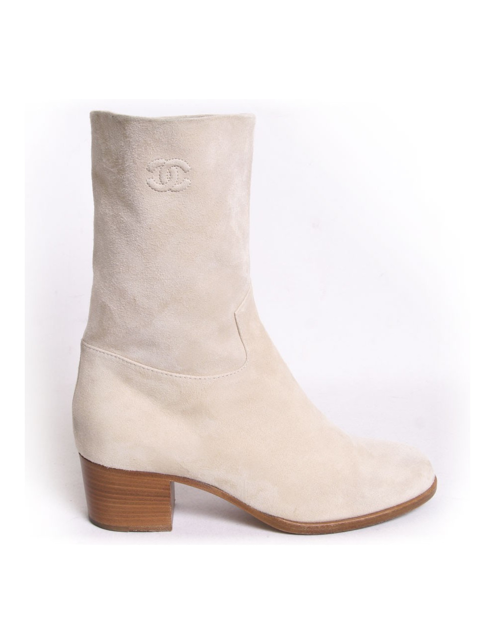 Bottines  CHANEL veau velours beige t 38.5
