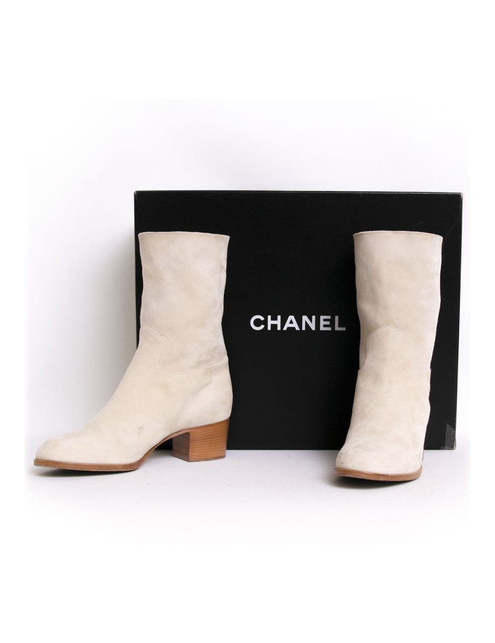 Bottines  CHANEL veau velours beige t 38.5