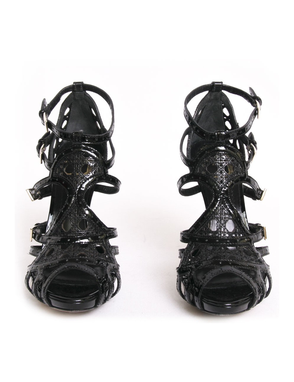 Sandales DIOR t 37.5 cannage mesh en vernis noir