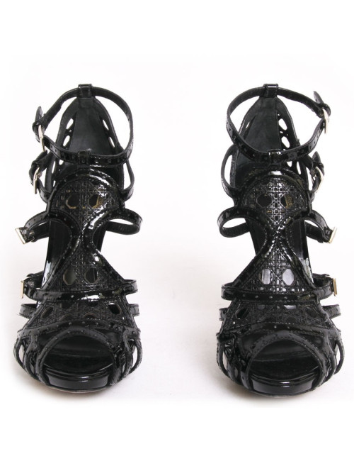 Sandales DIOR t 37.5 cannage mesh en vernis noir