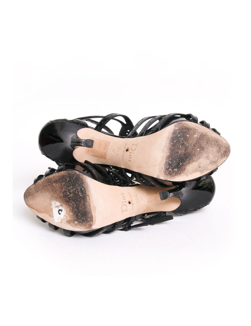 Sandales DIOR t 37.5 cannage mesh en vernis noir