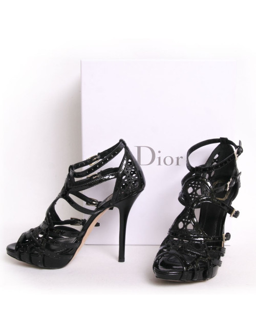 Sandales DIOR t 37.5 cannage mesh en vernis noir