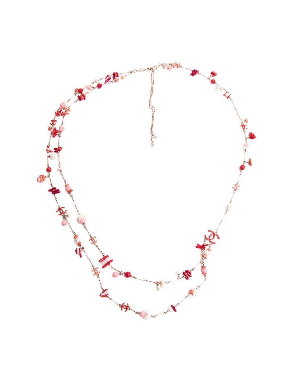 Ceinture sautoir CHANEL en corail et perles nacrées