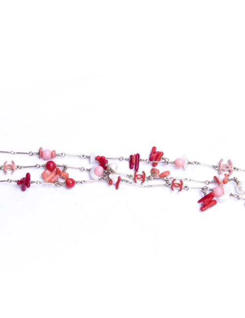 Ceinture sautoir CHANEL en corail et perles nacrées