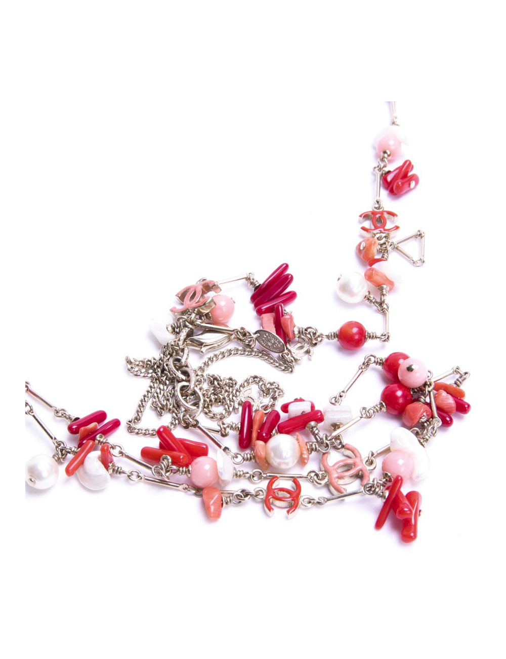 Ceinture sautoir CHANEL en corail et perles nacrées