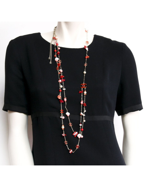 Ceinture sautoir CHANEL en corail et perles nacrées