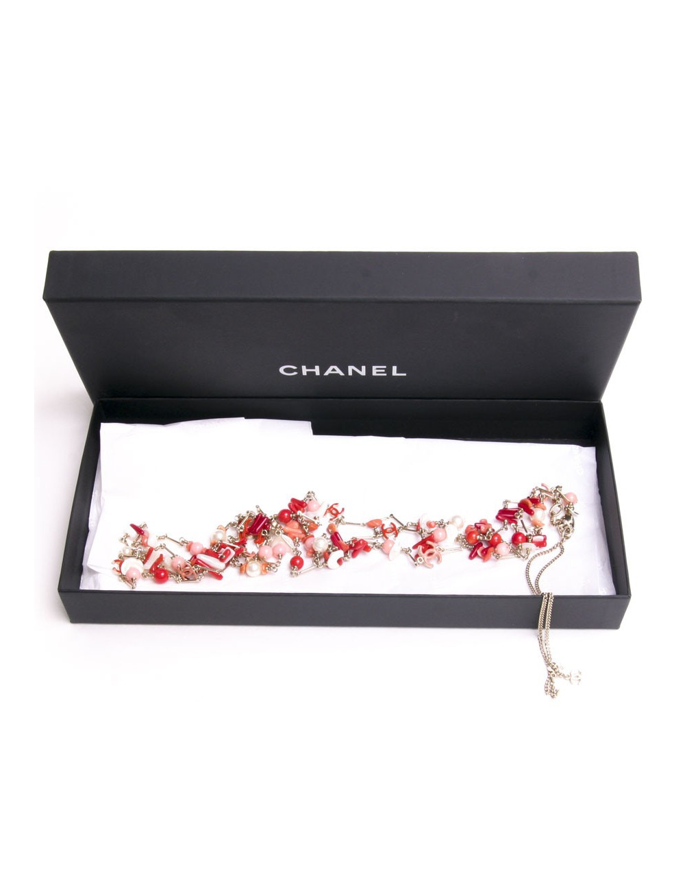 Ceinture sautoir CHANEL en corail et perles nacrées