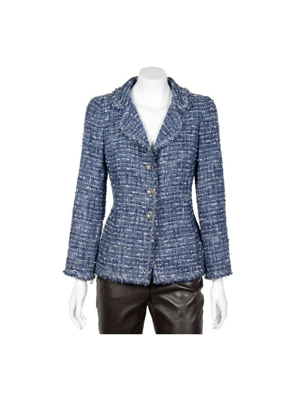 Veste CHANEL T38 tweed bleu et blanc