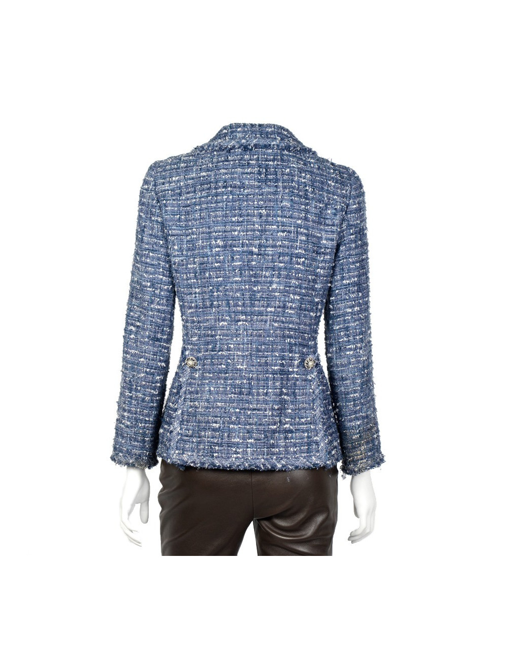 Veste CHANEL T38 tweed bleu et blanc