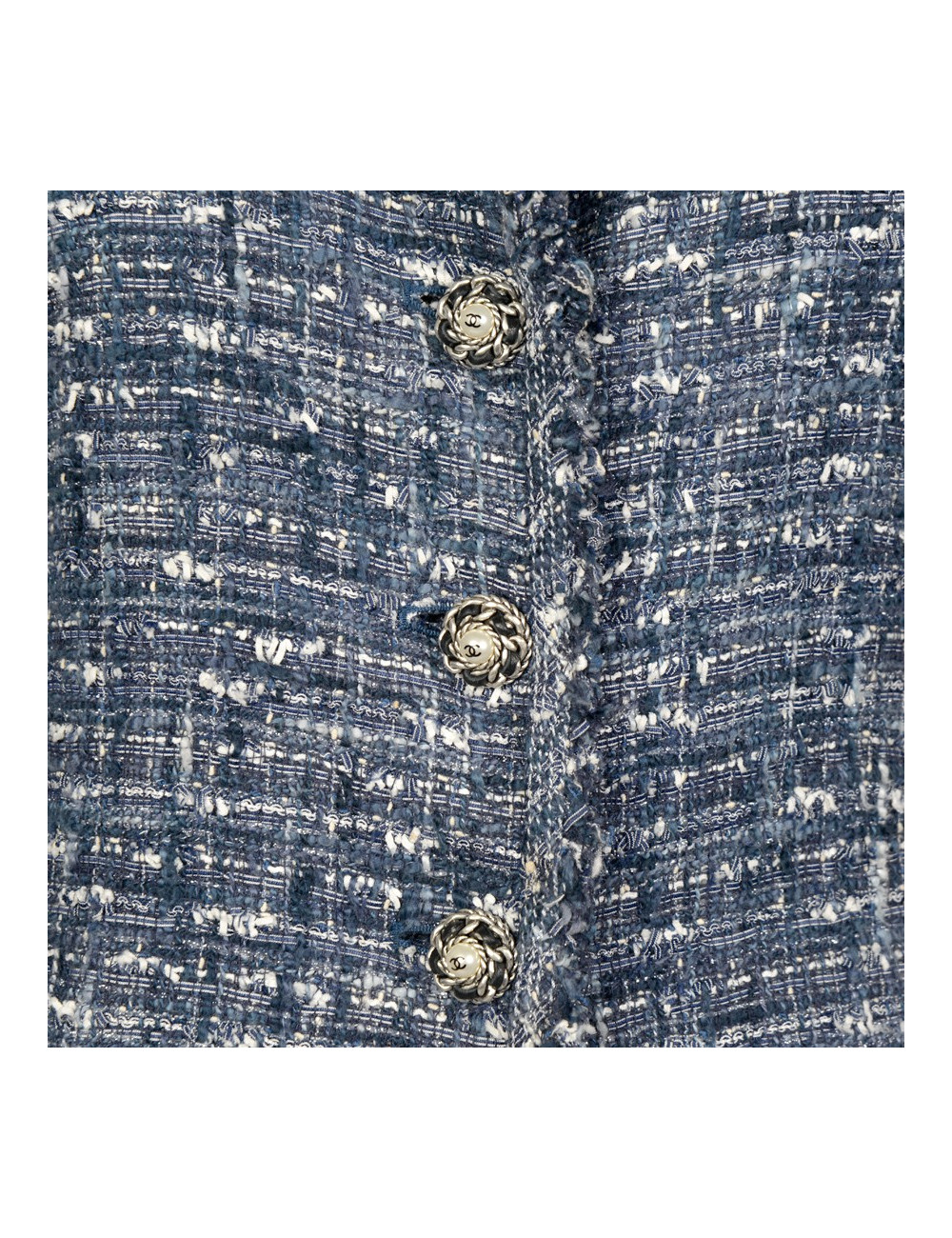 Veste CHANEL T38 tweed bleu et blanc