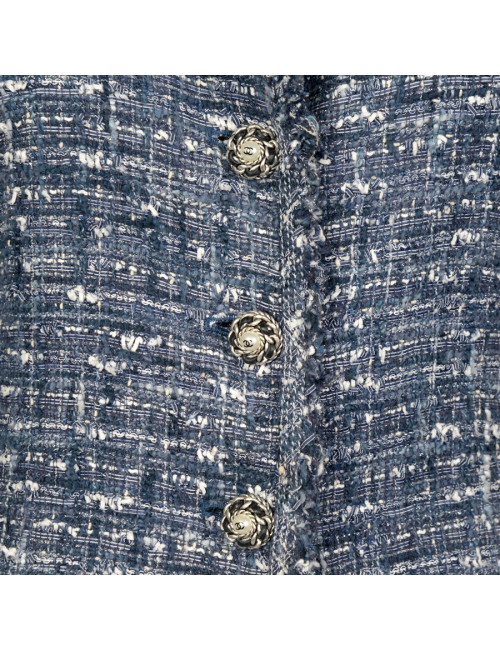 Veste CHANEL T38 tweed bleu et blanc
