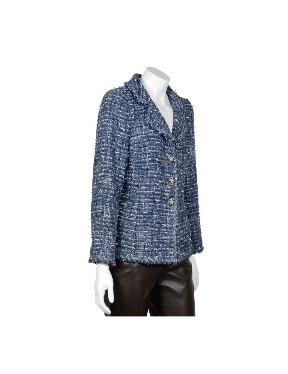 Veste CHANEL T38 tweed bleu et blanc