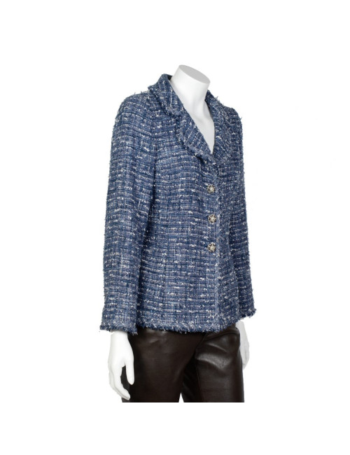 Veste CHANEL T38 tweed bleu et blanc