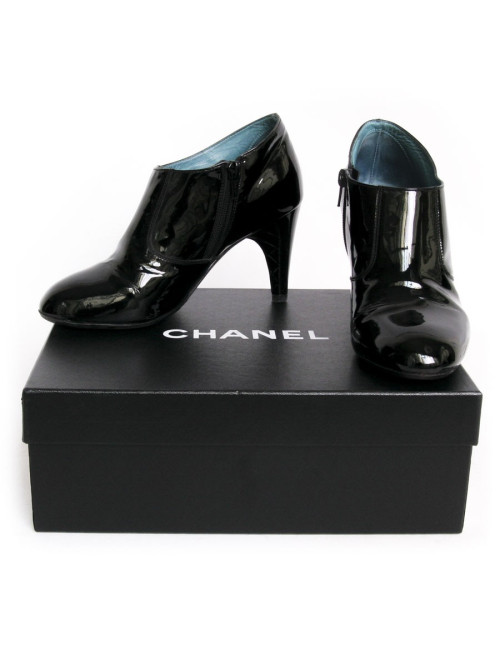 Mi-Boots CHANEL t 36.5 cuir verni noir