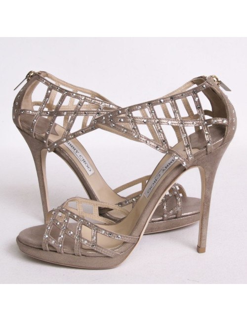 Sandales hautes JIMMY CHOO veau velours lamé doré