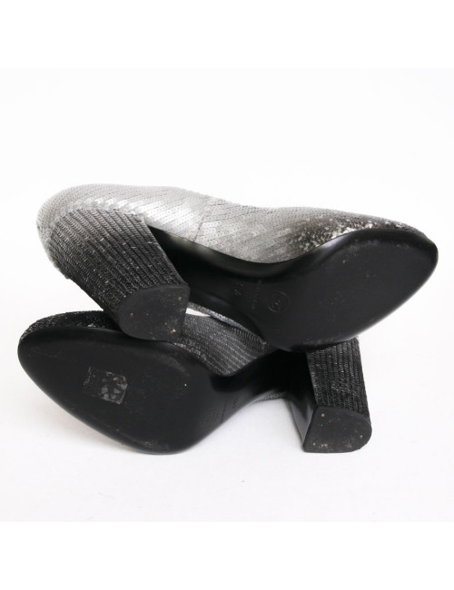Escarpins CHANEL T 41.5 à sequins gris et noirs