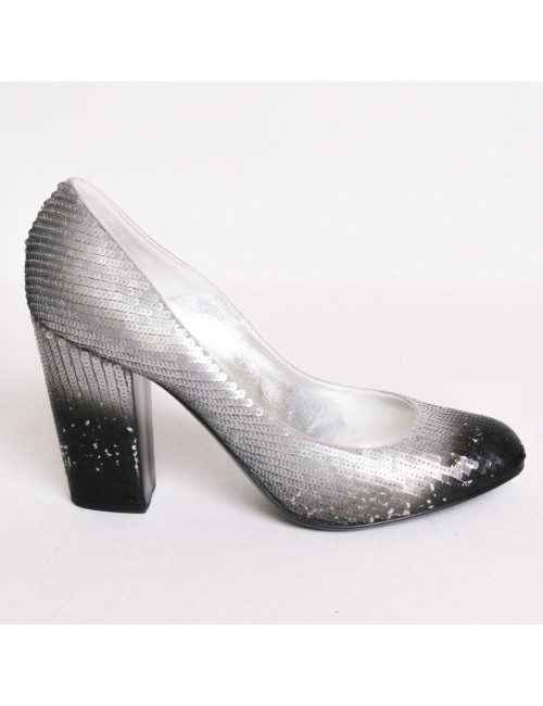 Escarpins CHANEL T 41.5 à sequins gris et noirs