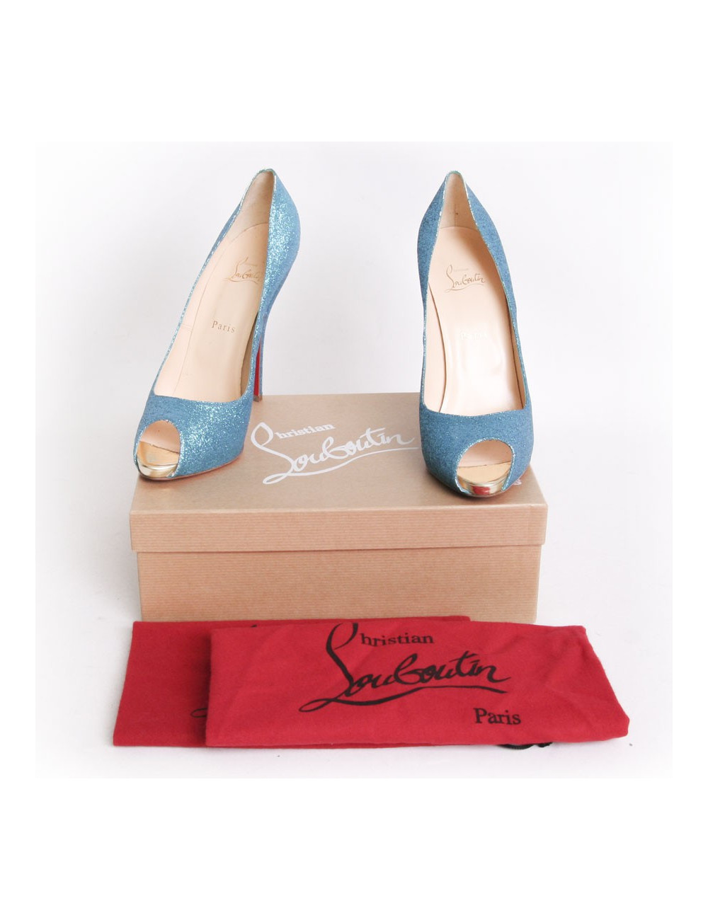 Sandales hautes LOUBOUTIN T 41 "Titi 120 glitter turquoise