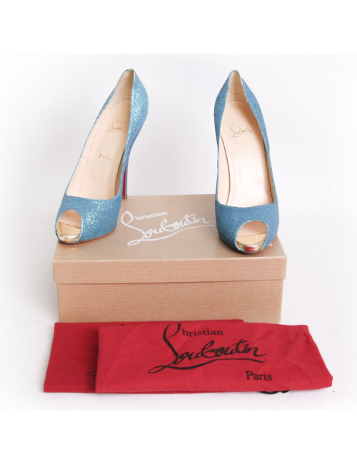 Sandales hautes LOUBOUTIN T 41 "Titi 120 glitter turquoise